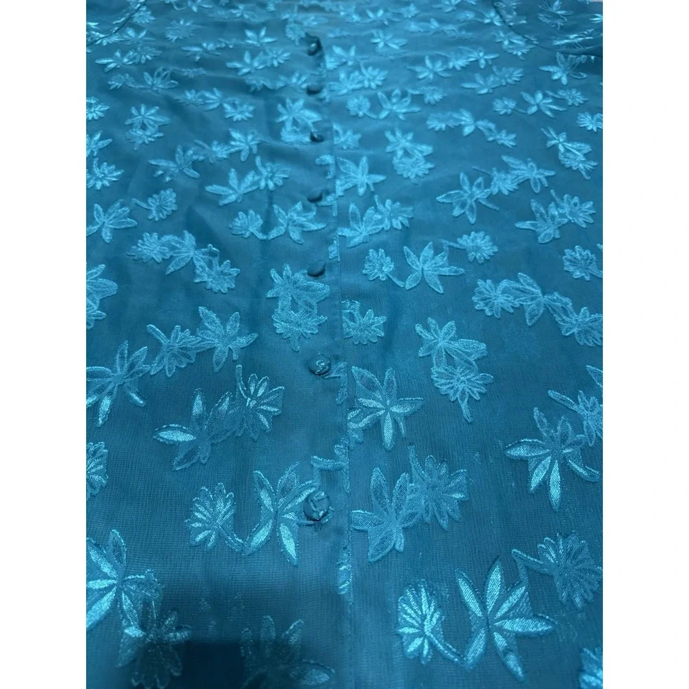 Vintage Lane Bryant Intimates Sheer Button Front Nightshirt Blue Floral 90s Plus